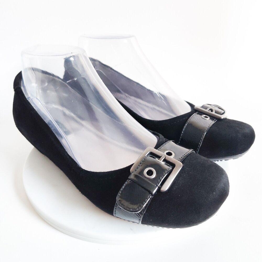 Ecco Black Suede Buckle Ballet Flats